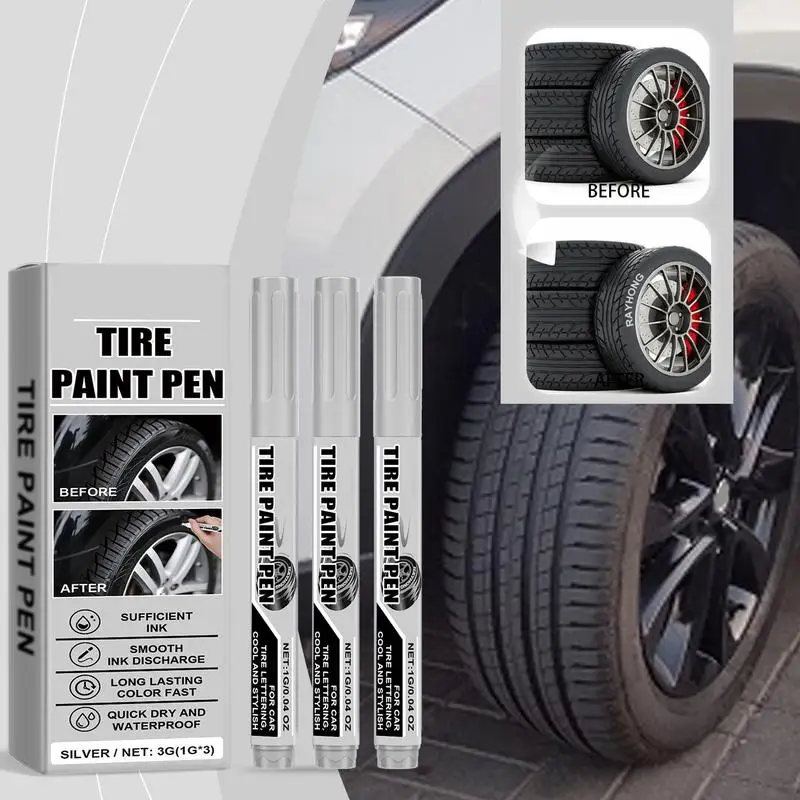 Tire Paint Refinishing Pen For Car Vehicle Silver Paint Repair Pen 3X Multifunctional Paint For Cars Paint Scratch Repair