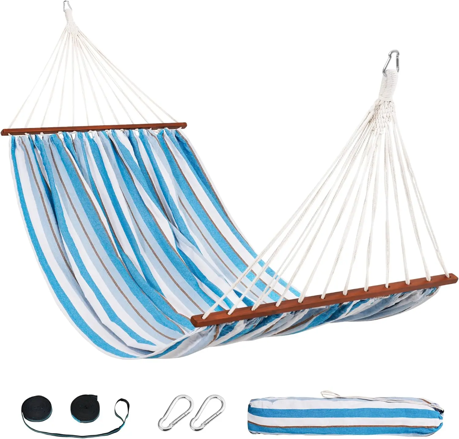 

Cotton Fabric Spreader Bar Hammock, Outdoor Portable Hammo With Carrying Bag & Tree Straps For Bedroom, Patio, Backyard,