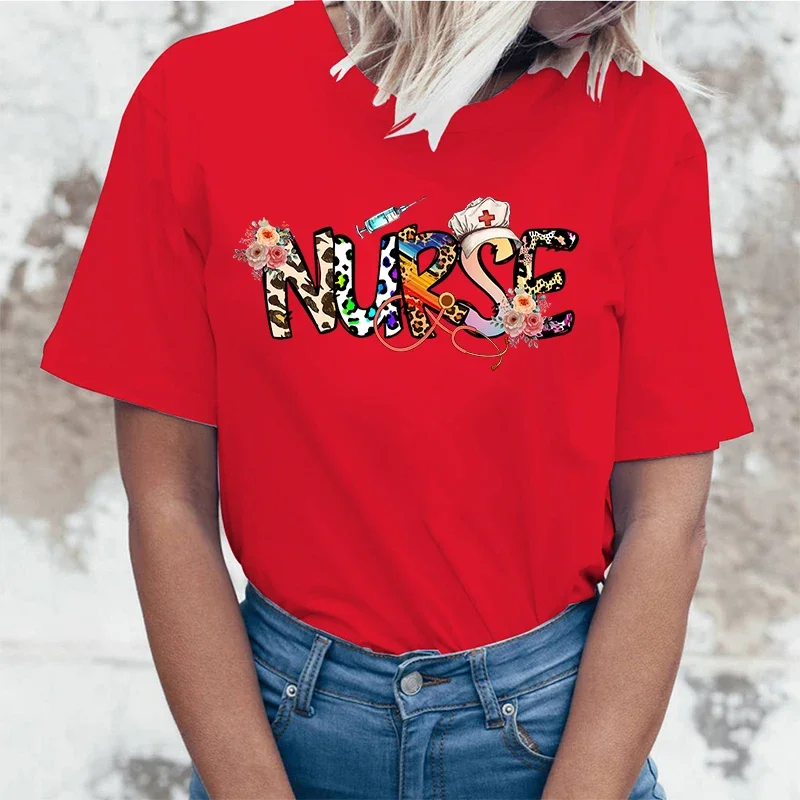 Nurse Print T Shirt Short Sleeve O Neck Loose Women Summer Cool Tshirt Men Tee Shirt Tops Clothes