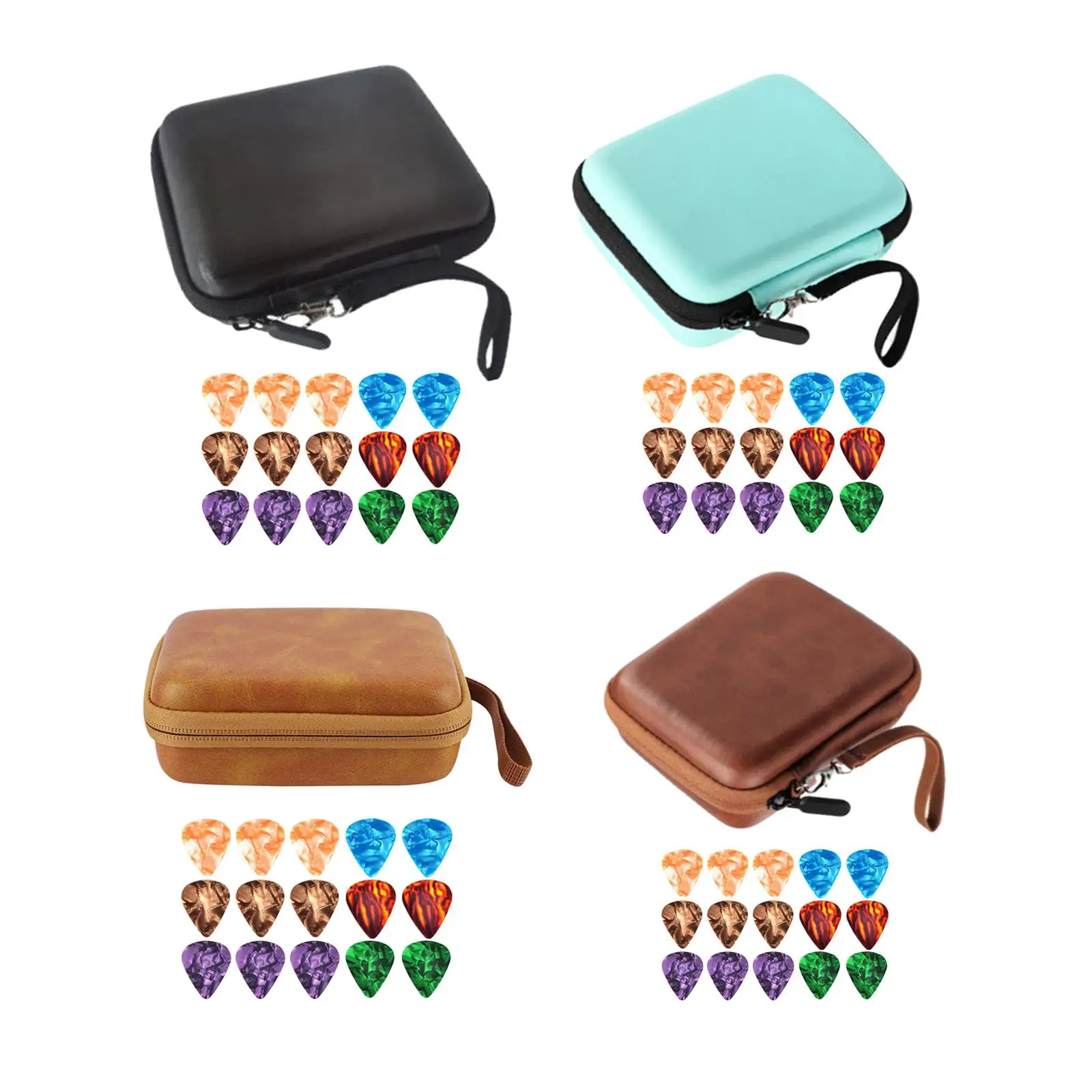 Portable Guitar Picks Holder Case with 15Pcs Picks Shock Absorption Storage