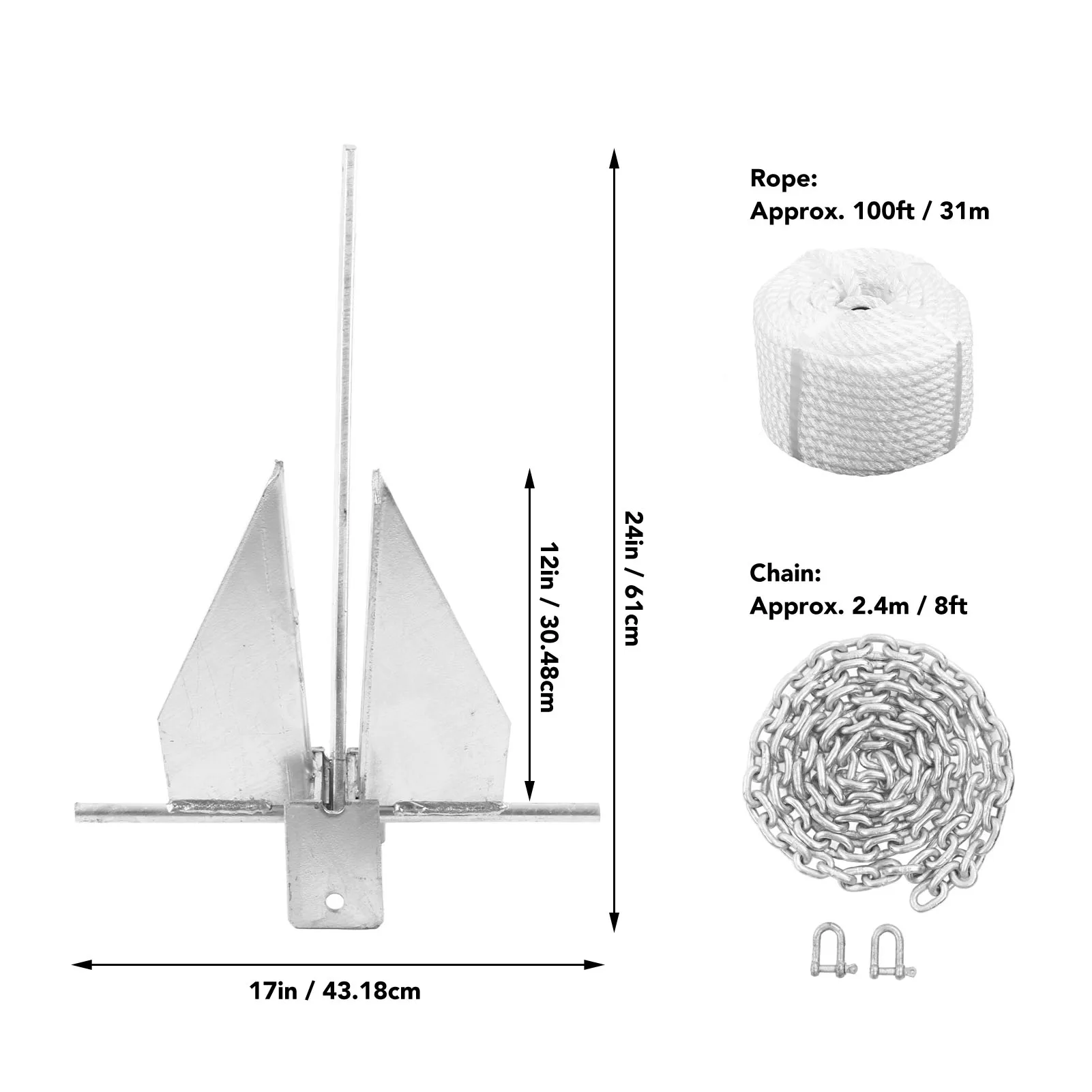 13lb Ship  Kit Carbon Steel Heavy Duty   Boat  with Nylon Rope Chain for Fresh Water Sea Ship