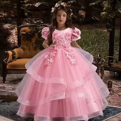 New flower girl wedding dress Girls party dresses, elegant girl walking show evening dress 4-12 years old children's clothing