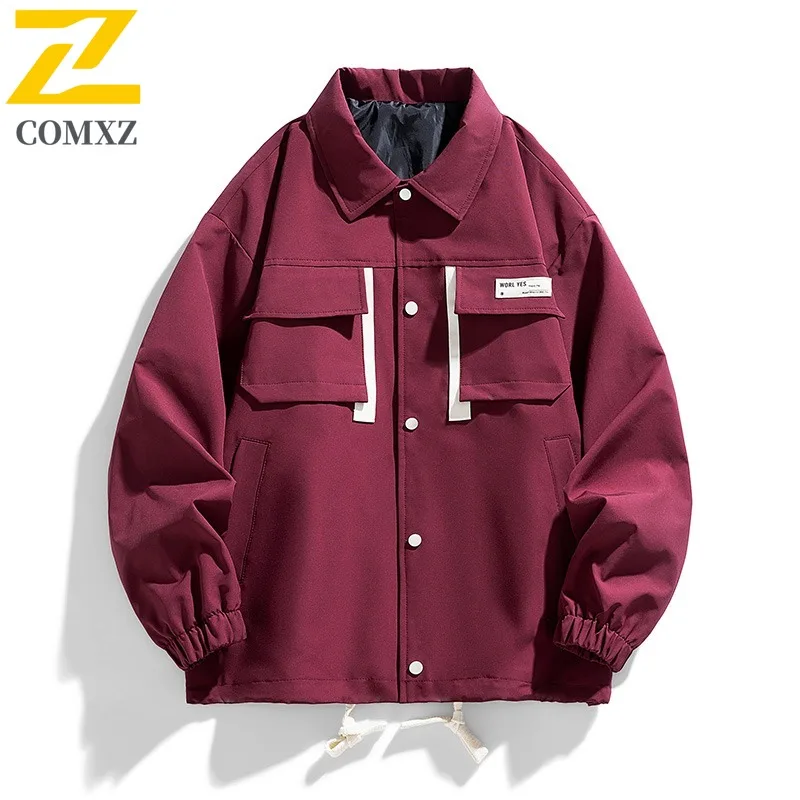

COMXZ Men Jacket Windproof Retro Lapel Solid Color Lightweight Outdoor Jogging Travel Hiking Coat Streetwear Preppy Outerwear