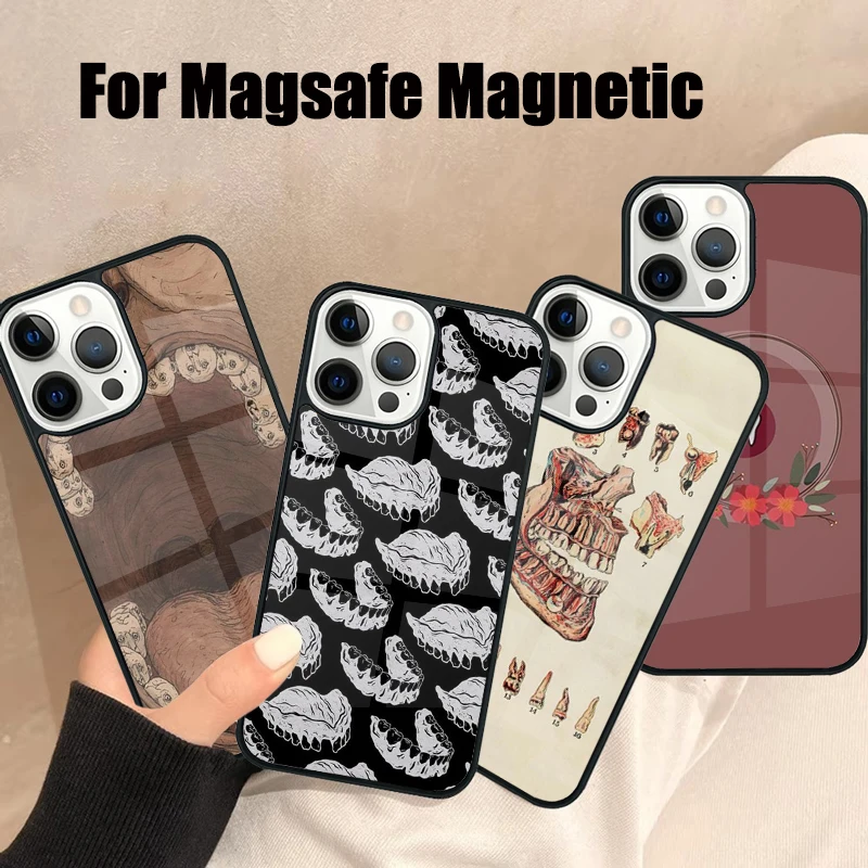 Cute Dentist Tooth Dental Hygienist Magsafe Phone Case For iPhone 16 15 14 13 12 11 Pro Max Plus Mirror Wireless Magnetic Cover