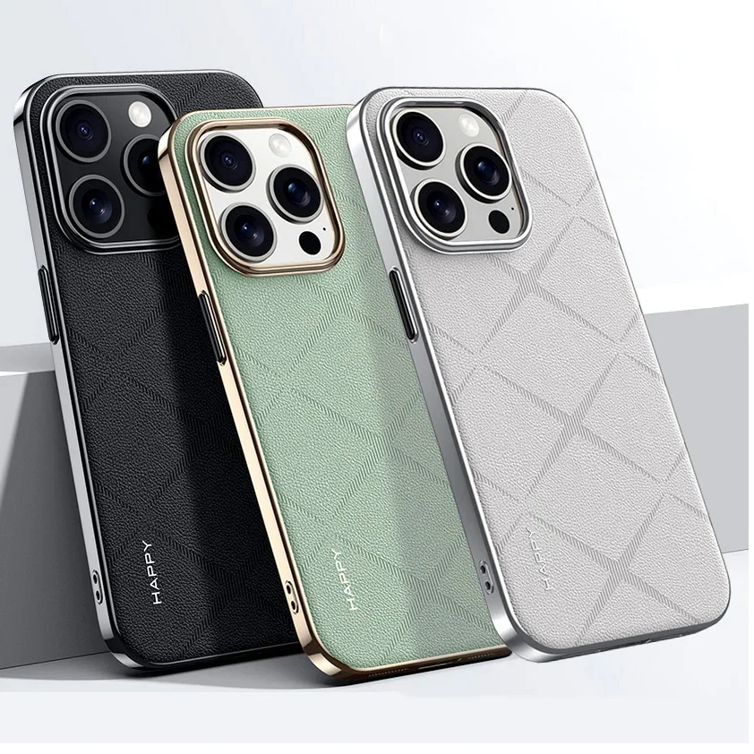 Luxury Plain Leather + Camera Lens Protection Case For iPhone 17Air 17 16 15 Pro Max 14 13 Pro Max Hard Slim Good Texture Covers