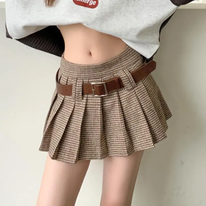 Invisible Open Crotch Outdoor Sex Women's Pleated Skirts Korean Vintage Mini Plaid Skirt Hot Pants High Waist Skorts Night Club