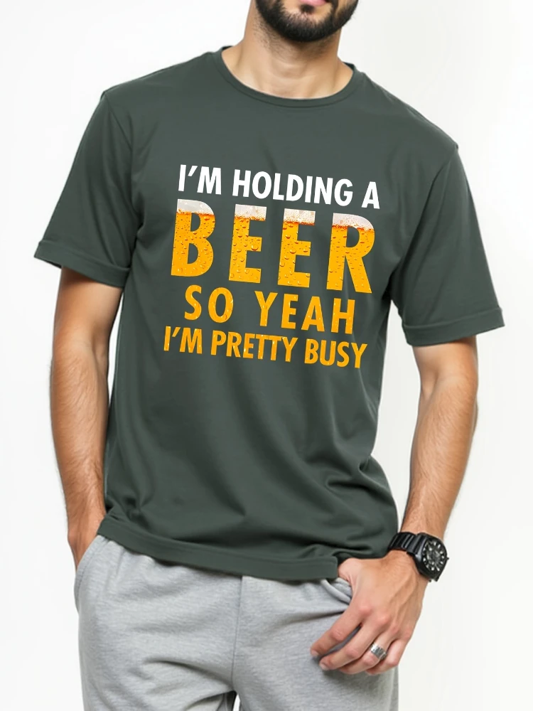 

with Printed Beer Graphic design-100% cotton summer casual O-neck short sleeve printed men's T-shirt.