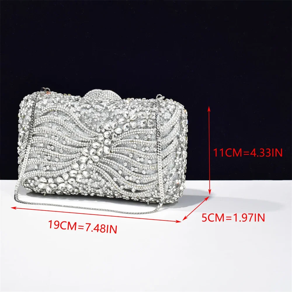 Women Luxury Evening Clutch Rhinestone Dinner Clutch Designer Handbags for Female Crystal Banquet Party Bag Metal Chain