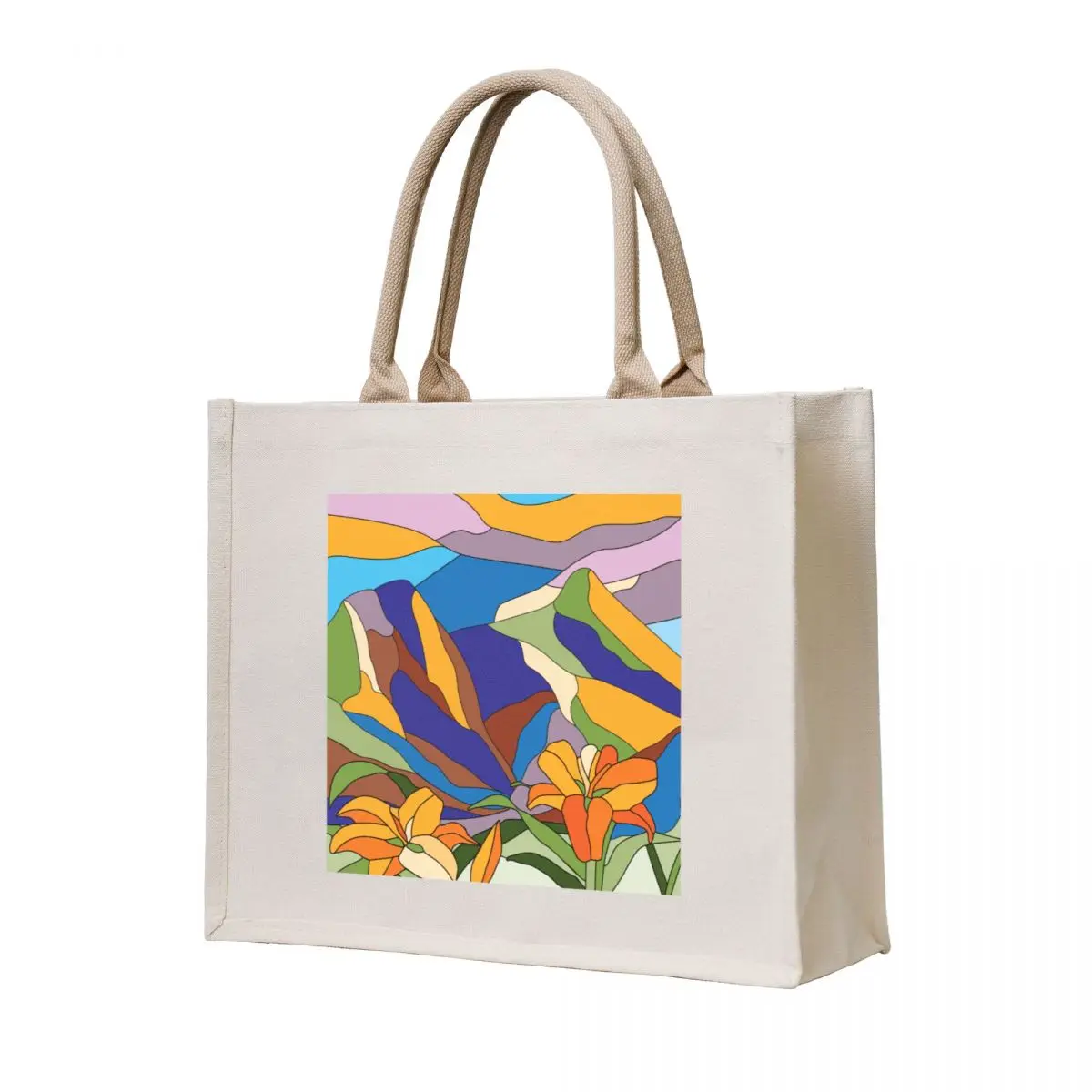 

Lilies Mountain Scene in Stained Glass Tote Bag Custom bag Cloth bag canvas shopping Lady