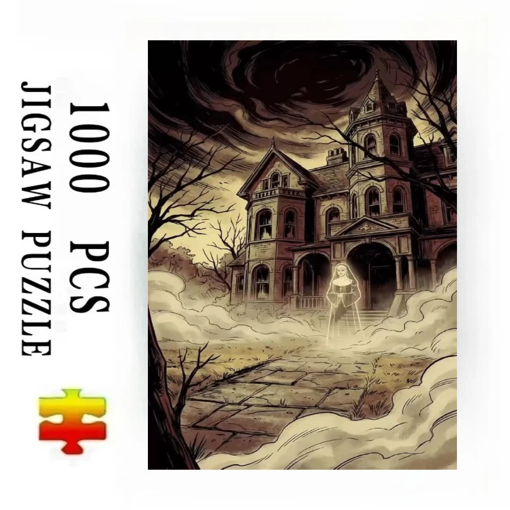 Haunted House Ghost Nun Gothic Horror Jigsaw Puzzles 500/1000/1200/2000 PCS Wall Decor for Living Room Gift No Frame