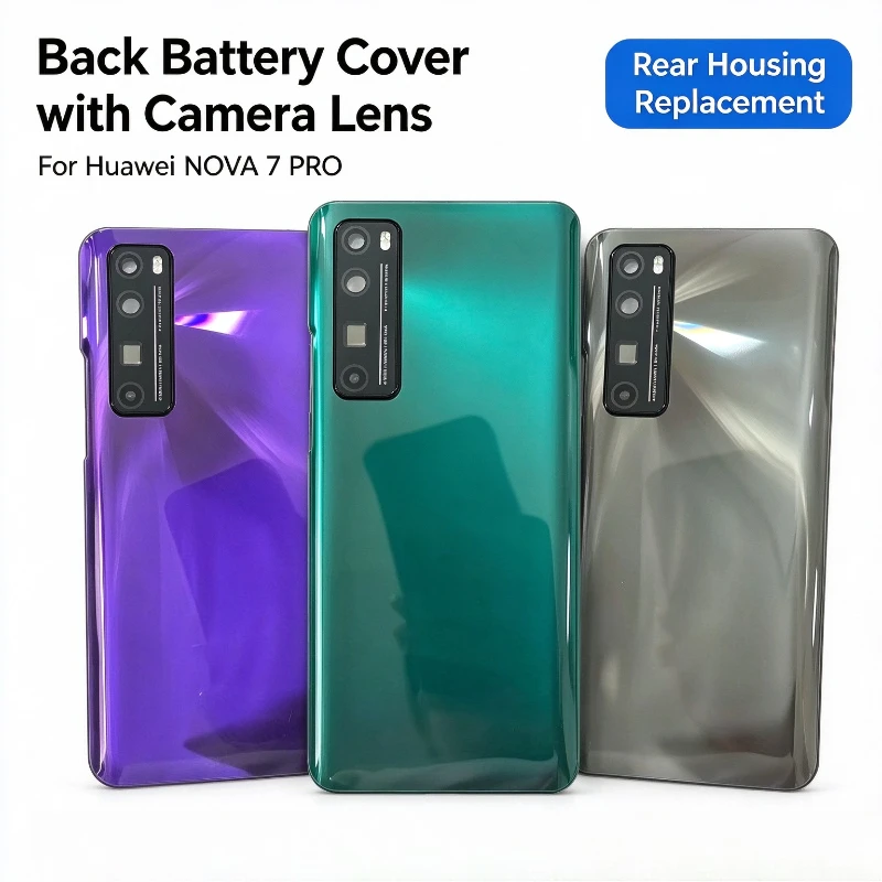 Glass Battery Back Cover With Camera Lens Frame For Huawei Nova 7 Pro Rear Housing Door Replacement Parts With Adhesive