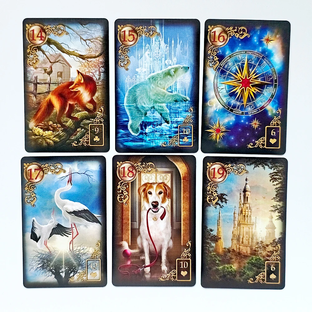 9*6cm 36 peças cartões Lenormand impressos em 350GSM cartolina dupla em relevo dourado Reverie Lenormand Deck