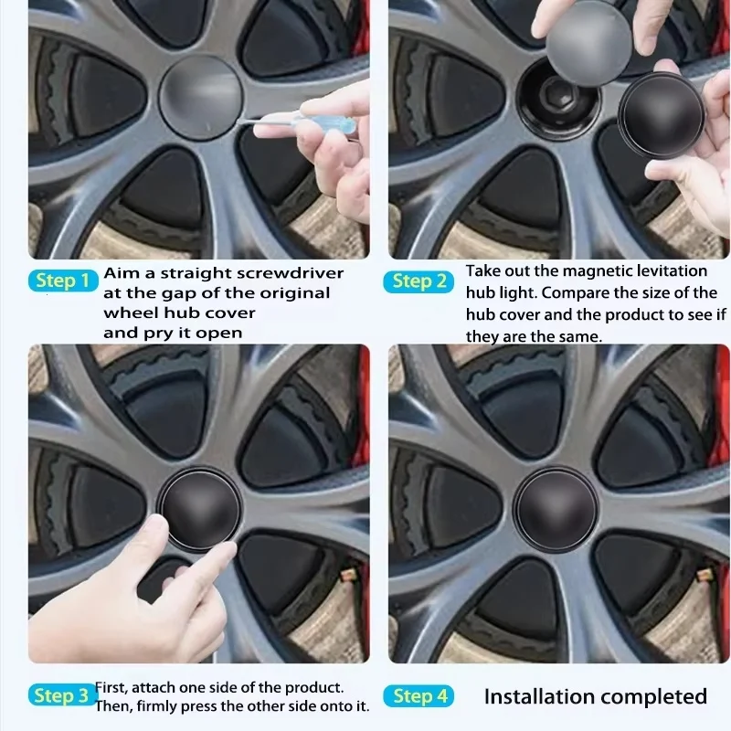 For Tesla Car magnetic levitation wheel hub light led luminous wheel center cap light modification special wheel hub cap light