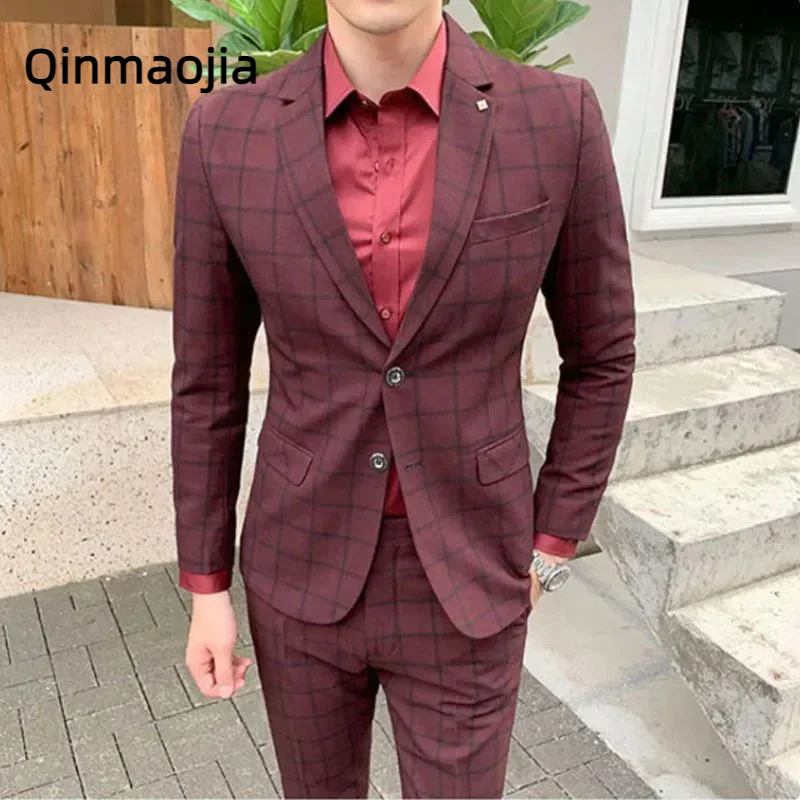 

2024 Jackets+Trousers Brand Clothing Men's Business Groom Wedding Dress Blazers/Male Slim Fashion Tuxedo 2 Piece Suits Costume