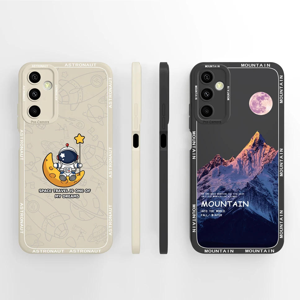 Case For Samsung Galaxy M34 5G Pretty Mountain Astronaut Liquid Silicone Protection Covers For Samsung Galaxy M 34 Fundas Coque