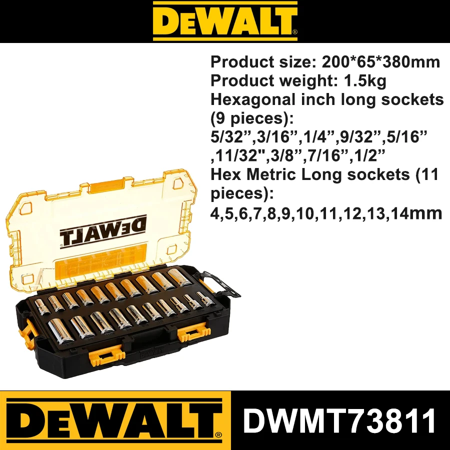 DEWALT 20PCS Deep Socket Set 1/4" Drive Metric/SAE with Equip Lockable Folding Box DWMT73811