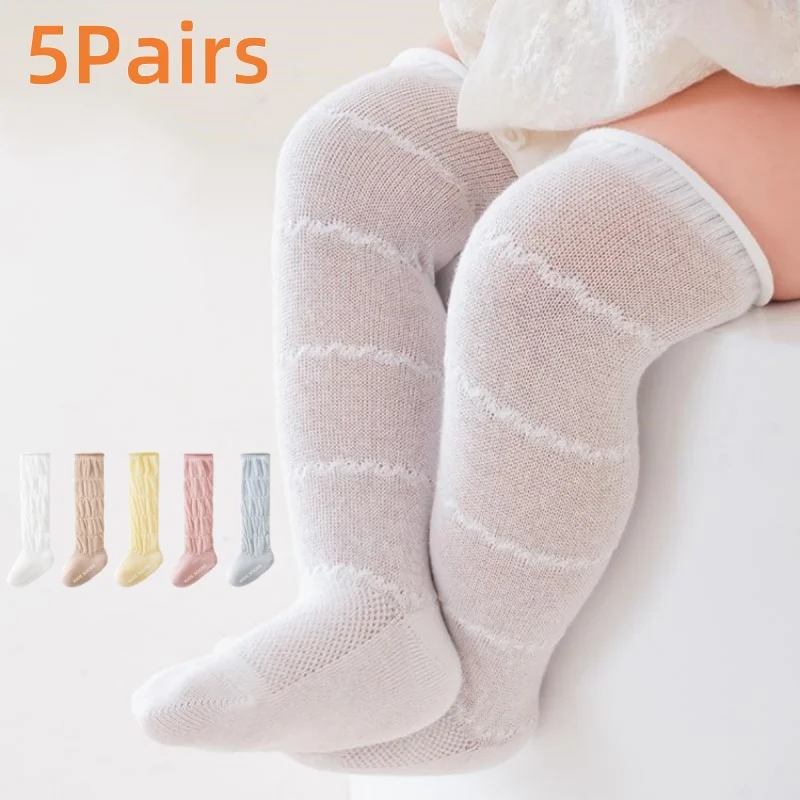 

5 Pairs/lot Kids Hollow Out Long Socks Summer Thin Mesh Knee High Princess Sock Infant Toddler Cotton Boneless Socks 0-5 Years