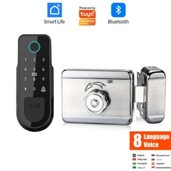 Bluetooth App Fingerprint Smart Door Lock Gate Password RFID Card Rim Bolt Lock Electronic Door Lock Power By Tuya