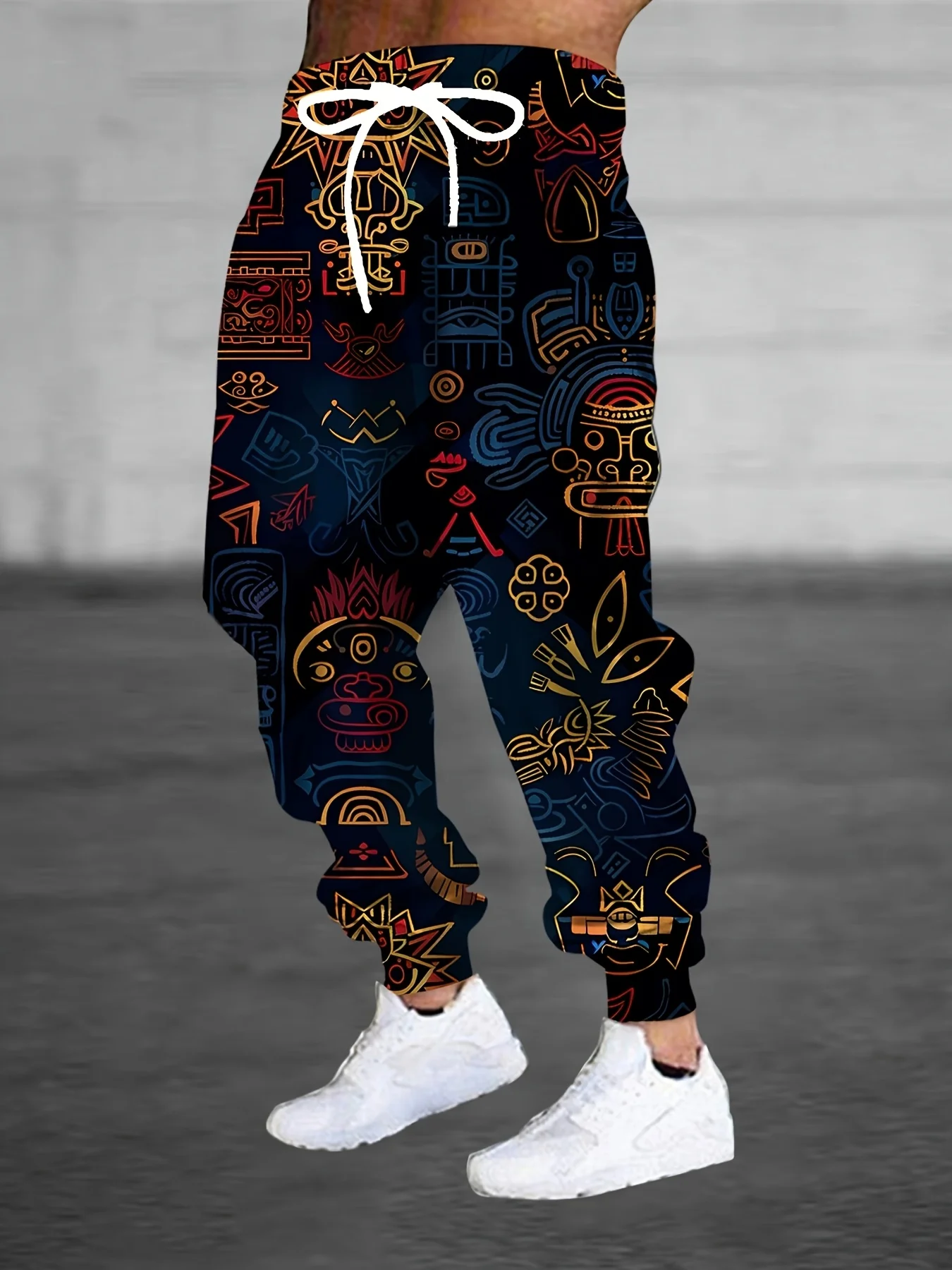 3D Abstract Tribal Pattern Street Pants Men's Side Pockets Elastic Drawstring Sweatpants Joggers Pants for Men Casual Trousers
