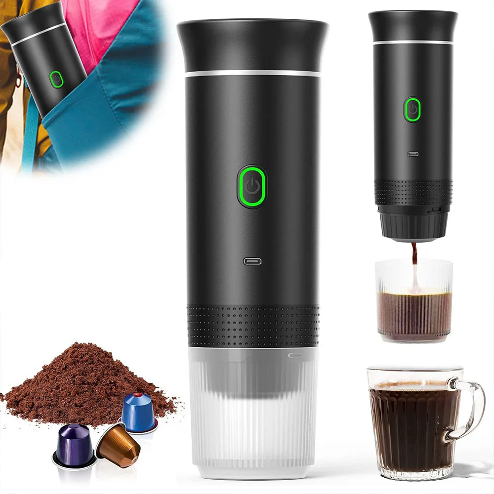 

Wireless Electric Portable Espresso Coffee Machine for Car & Home Camping Coffee Maker 3-in-1 Capsule Powder Travel Coffee Maker