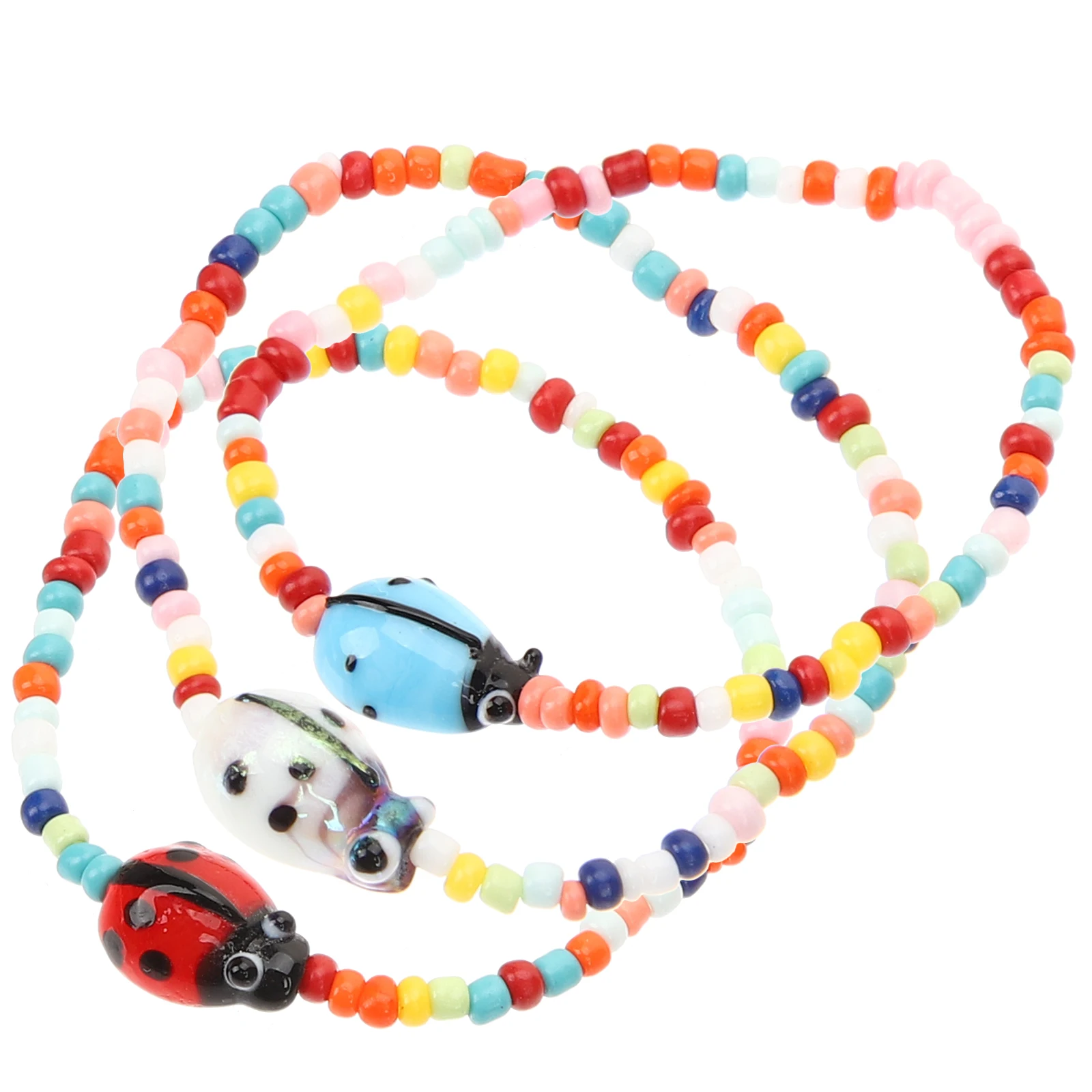 

3pcs Ladybug Bead Bracelet for Women Girls Beaded Bracelets Elastic beads Fashion Jewelry Accessories Smooth Surface