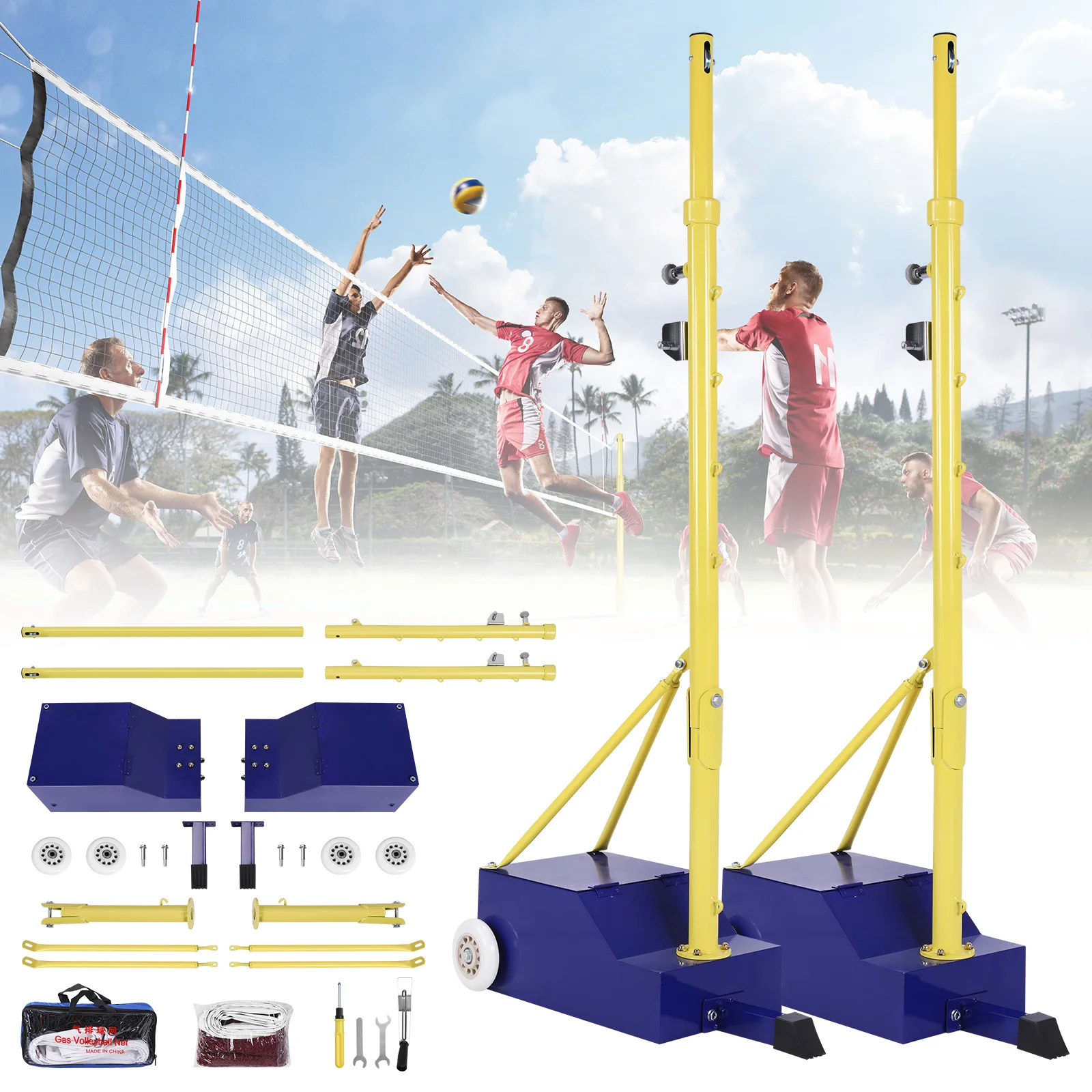 

Volleyball Poles Professional Volleyball Net with Wheels & Nets 2 Height Adjustable Settings Suitable For Backyards