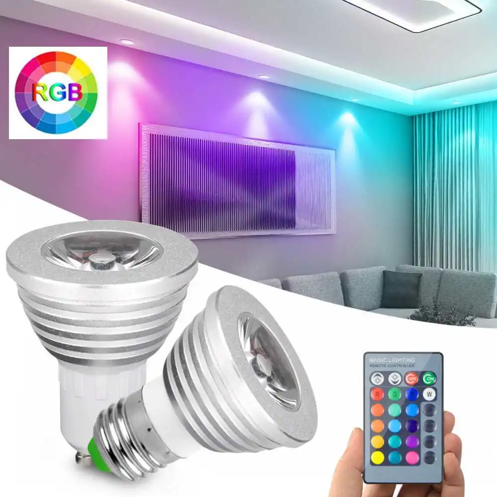 Ampoule de projecteur LED RGB E27 avec télécommande, 5W, couleur de décoration de la maison, vacances magiques, éclairage variable, avec télécommande