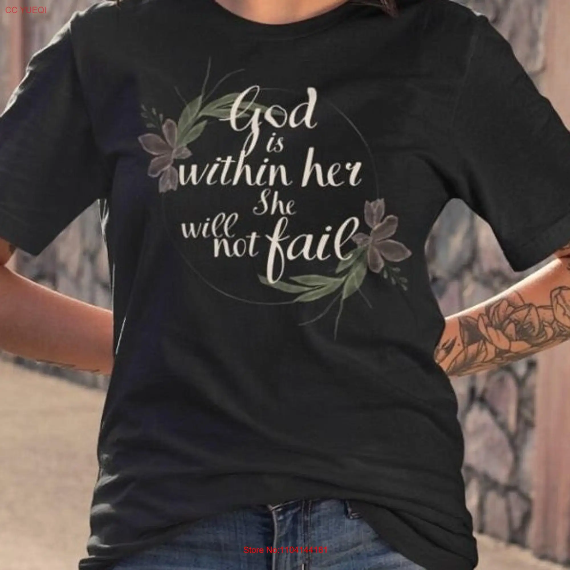 God is within her she will not fail T Shirt Christian women's faith faithful Womens long or short sleeves