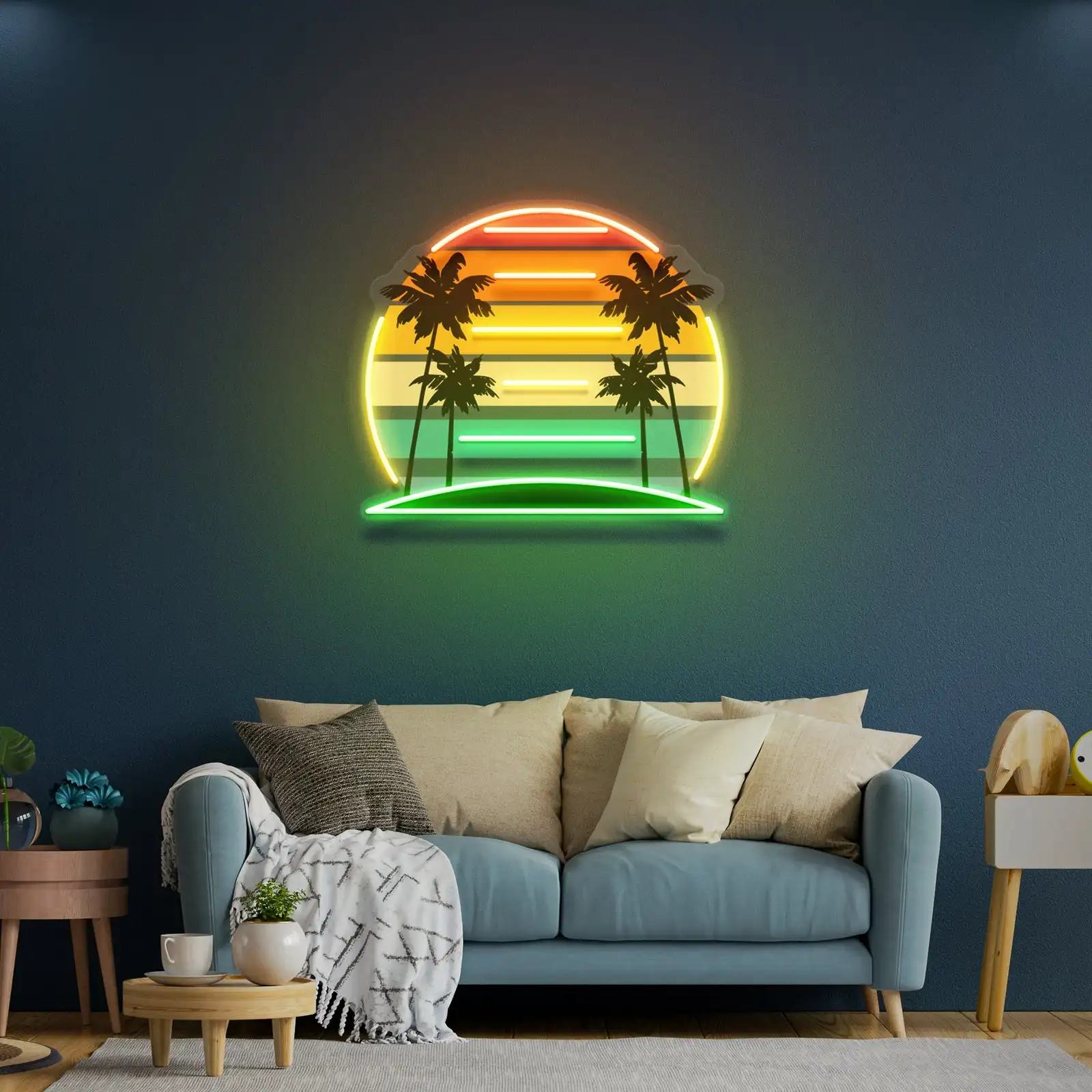 Tropical Retro Neon Sign Vintage Bar Club Pub Neon Sunset Palm Tree Artwork Wall Decor Sign Living Room Bedroom Sign For Kid