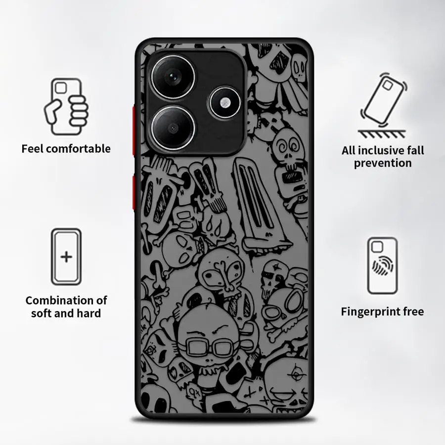 ブラックエッジ電話ケース Redmi 14C A4 9 A1 A2 Plus K40 Pro 13C 10 12C グラフィティスケルトンクールアート用