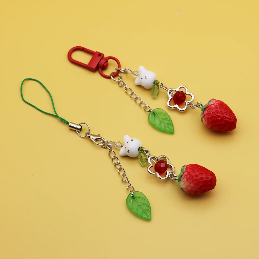 Niedlicher Erdbeer-Kaninchen-Handyanhänger, Kawaii-Tier-Frucht-Anhänger für iPhone-Hülle, Lanyard – Detail 10