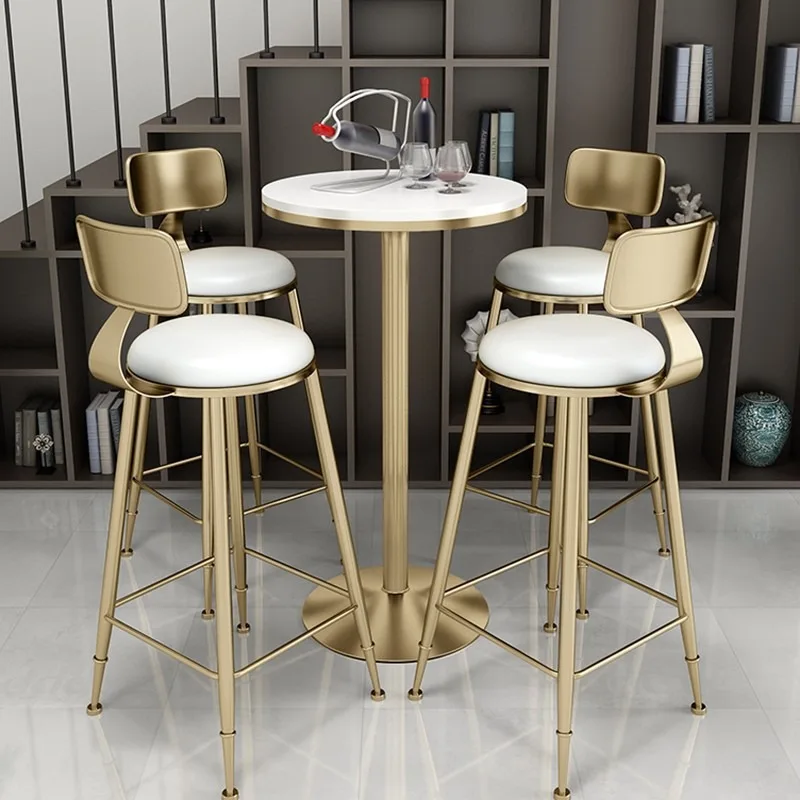 

Bar table, swivel chair, light luxury wrought iron home, Nordic modern simple backrest, high-footed marble sub-combination