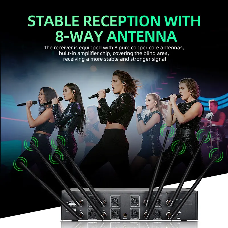 Professional wireless microphone UHF 8-channel handheld collar clip, conference microphone karaoke, singing dynamic microphone