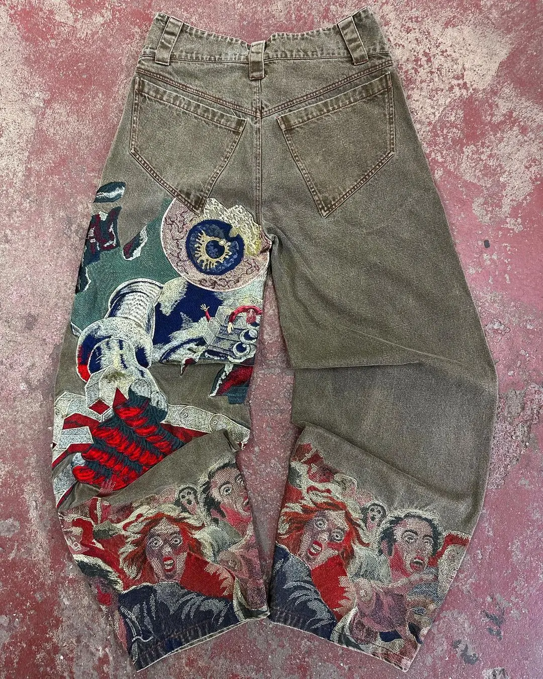 Jeans Y2K de grandes dimensões masculinas e femininas, Harajuku, Punk, Bordado gráfico, Baggy, Perna larga, Hip Hop, Casual, Streetwear retro