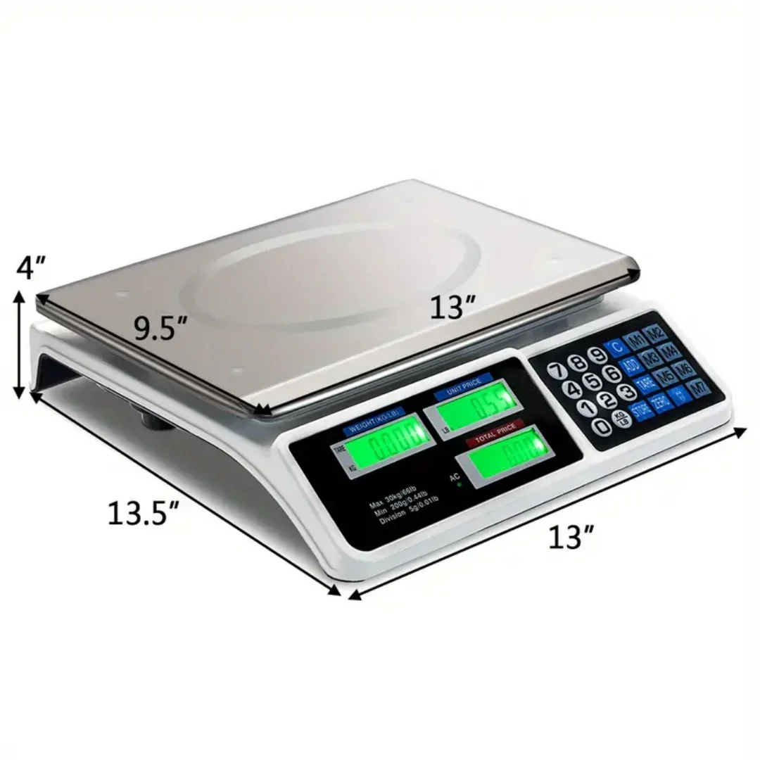 Commercial Price Scale Price Computing Scale, Food Produce Counting Weight Scale with LCD Display for Farmers Market, Meat Shop