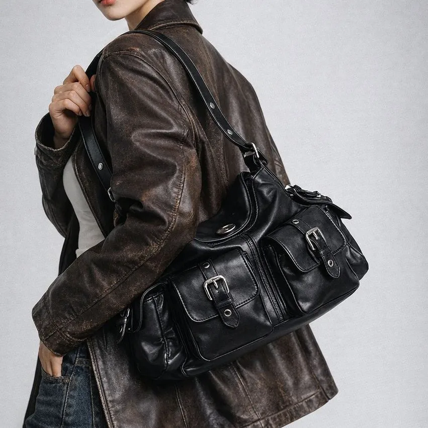 

Модная женская сумка через плечо в стиле Spice Girls, мотоциклетная сумка, уличная сумка в стиле хип-хоп, женская сумка-багет, дизайнерская сумка с множеством карманов, большая сумка-тоут