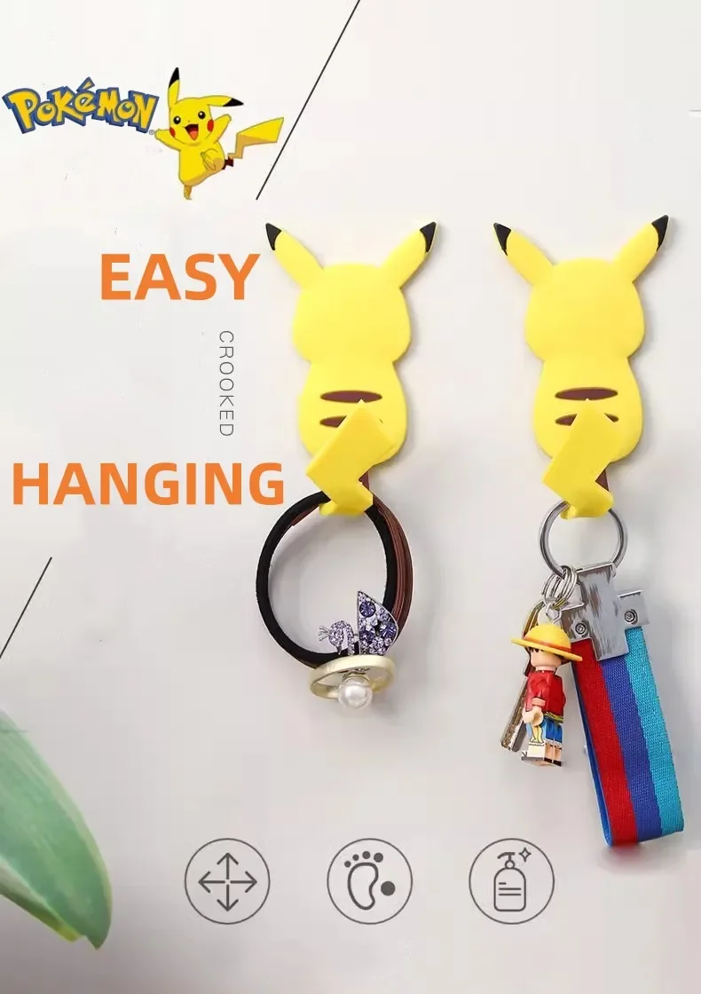 Pokemon Pikachu Cartoon Hook Creative Anime Characters Bathroom Kitchen Hanging Sticker Punch-free Hook Flexible Wall Decoration