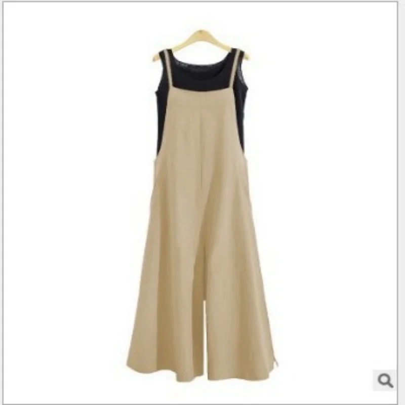 

Solid Color Women's Sleeveless Jumpsuit Wide Leg Bib Overalls Loose Cotton Linen Dungaree Casual Summer Autumn 5X Large