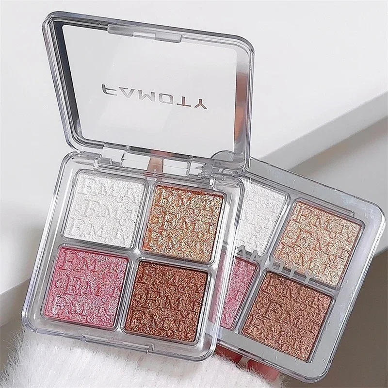 Paleta de polvo resaltador de diamante, 4 colores, brillo, contorno de cara, brillo de maquillaje, cosmético iluminado ultraconcentrado