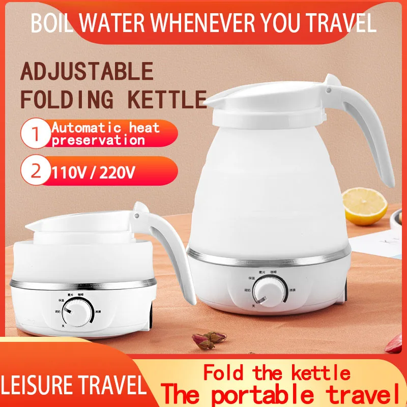 Mini Portable Fold Electric Kettle Thermostat Keep Warm Home Travel Business Automatic Power Off Silicone Stainless Steel Safety