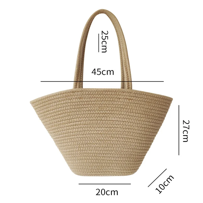 Fashion Retro Cotton Rope Woven Straw Bag Capacity High-End Sense Tote Women for Travel, Holiday, Shopping,