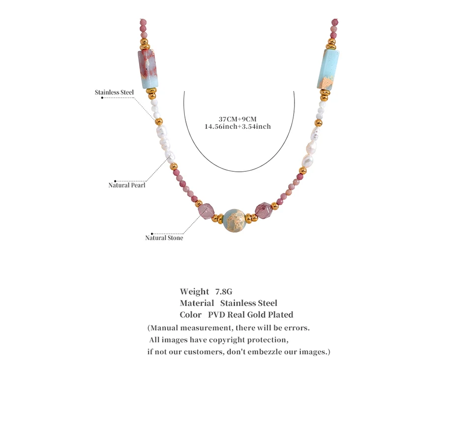 Yhpup Naturstein Süßwasser perlen Rhodochrosit Perlen Kette trend ige handgemachte Halskette goldenen Sommer Edelstahl Schmuck – Detail 1