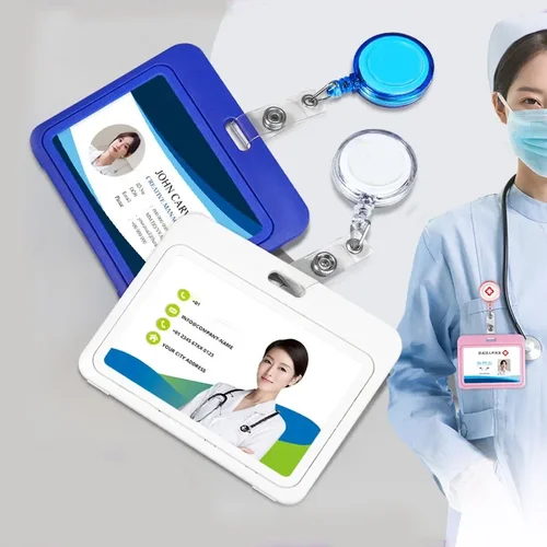 Imagen 2 del producto Carrete de insignia retráctil para estudiantes y mujeres, funda para tarjetero de identificación, cordones para insignia de enfermera, bolsa para tarjeteros de plástico a la moda