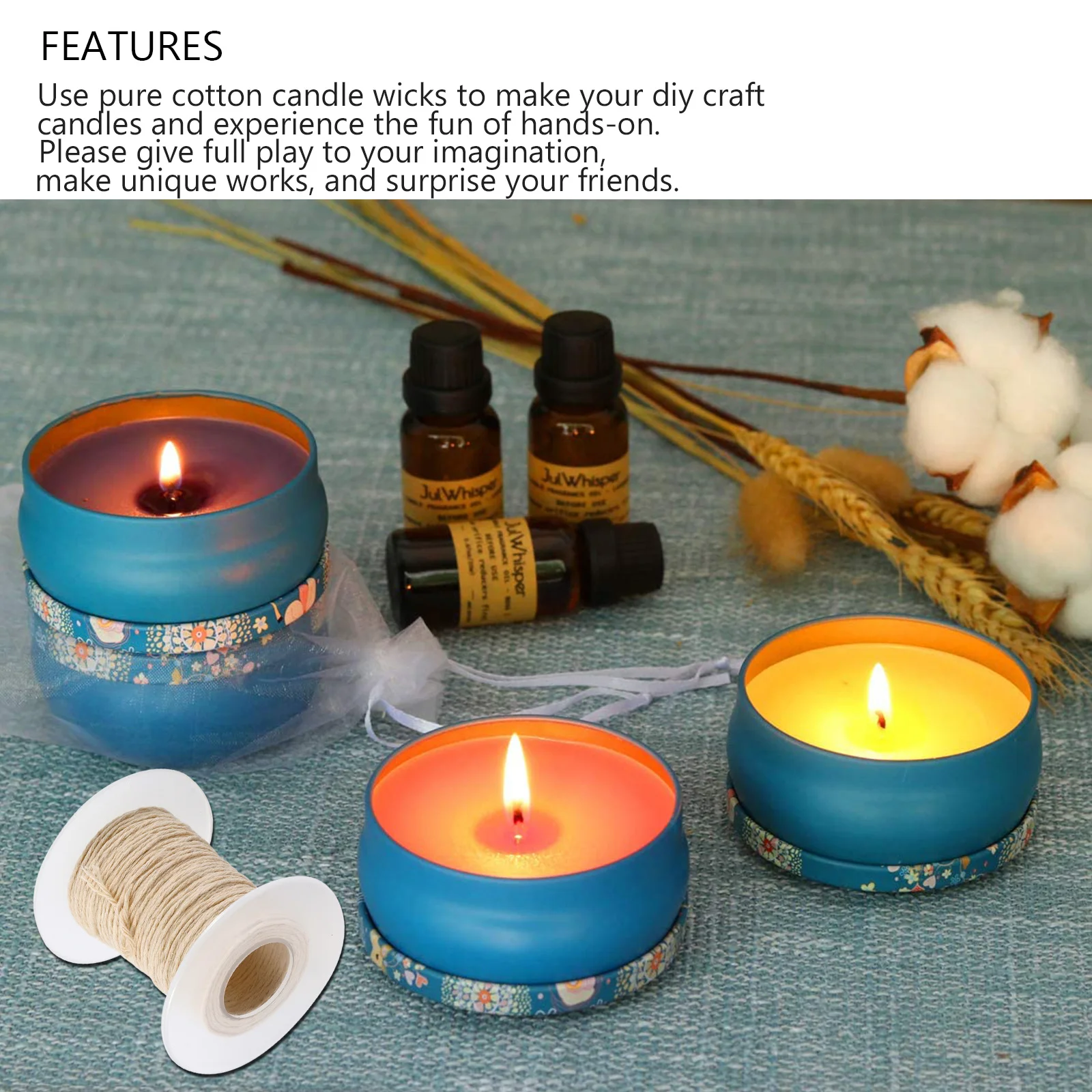 

2 Rolls 60M Pure Cotton Wicks Smokeless Eco-Friendly Diy Making Braided Wick Rope Natural Biodegradable Material