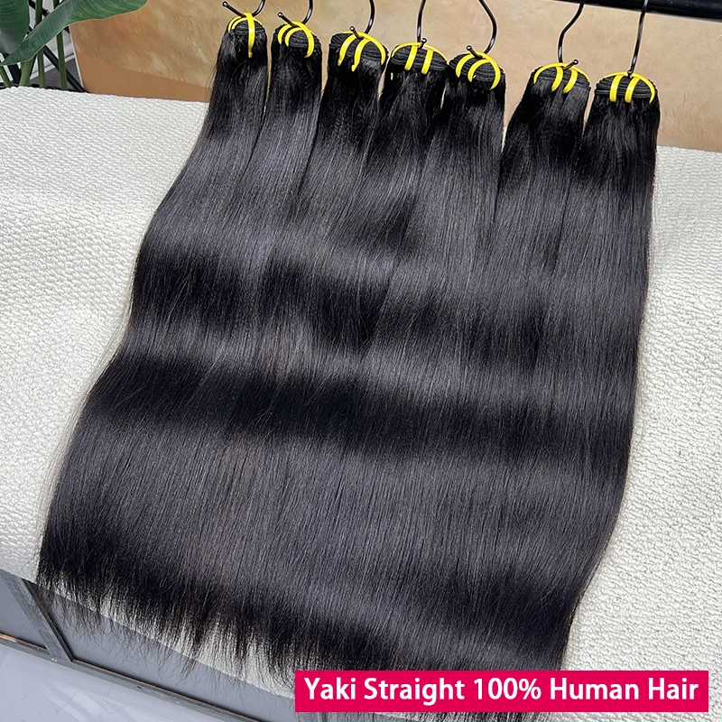 

Натуральные прямые волосы Yaki, 100% человеческие, необработанные, неокрашенные, вьетнамские, двойная трессировка, натуральный цвет, 1/3/4 шт.
