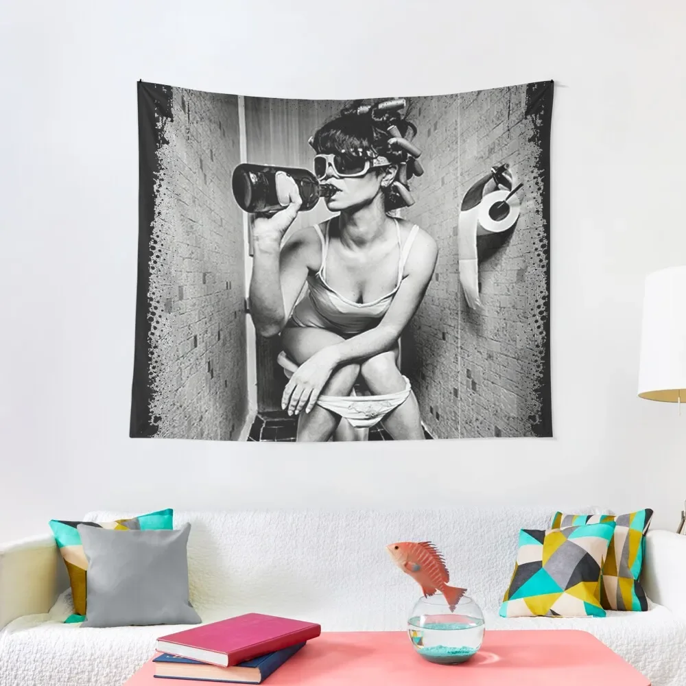 

Girl Drink Wine Vintage Classic Art Toilet Party Poster Art Prints For Home Wall Decor Tapestry Things To The Room Tapestry