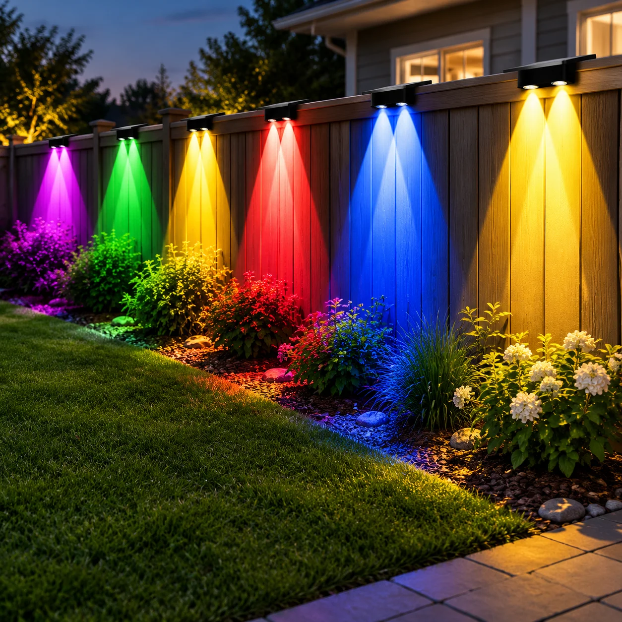 4/8 pezzi, lampada da parete solare con 2 elementi luminosi, impermeabile IP65, 12 colori regolabili, accensione/spegnimento automatico tramite sensore, lampada da giardino, lunga durata della