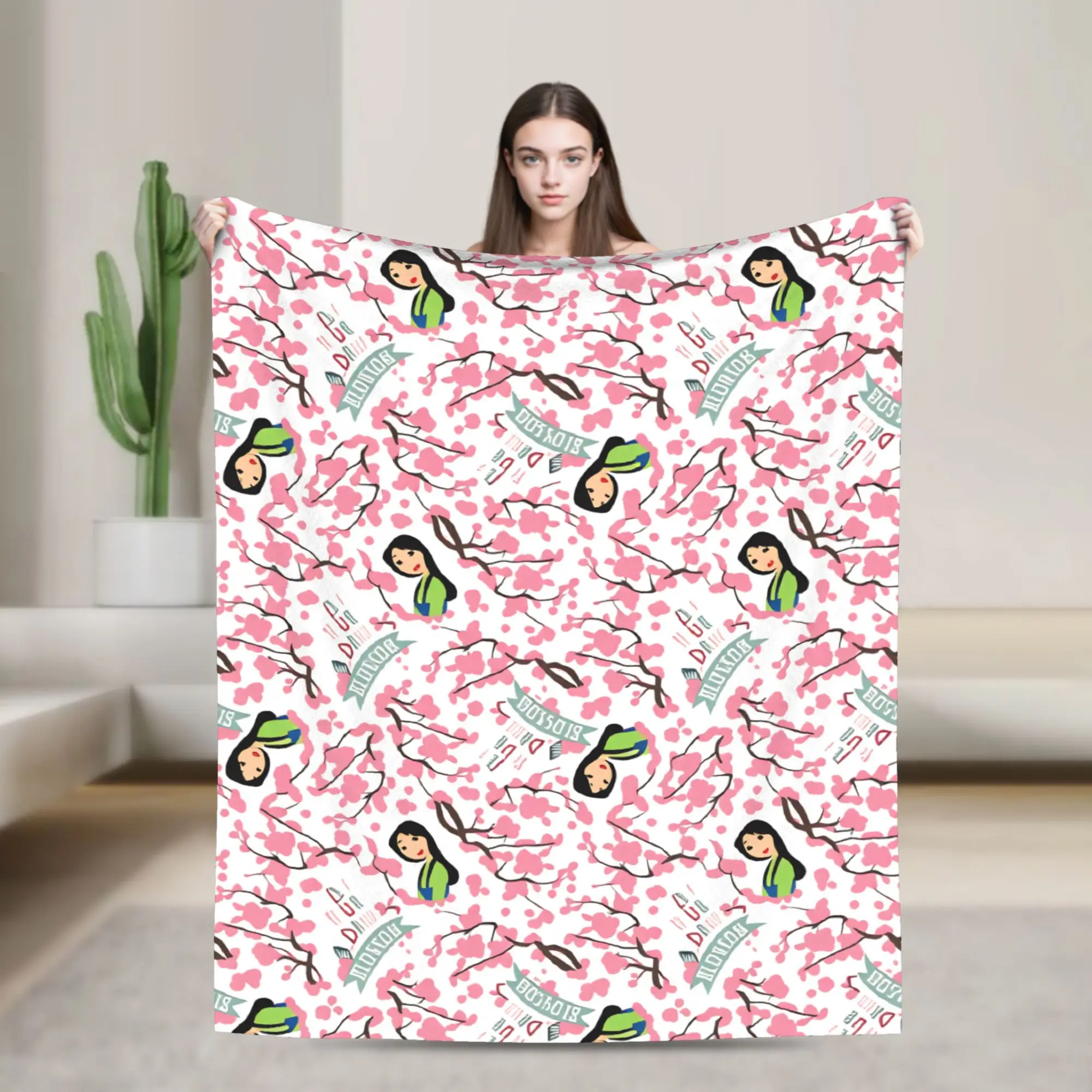 

Mulan Cartoon Flannel Blanket Warm Soft Throw Blanket for Couch Bed Decorative Novelty Bedspread Sofa Bed Cover