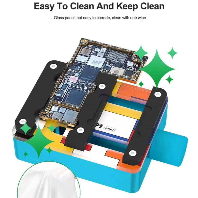 TF1 MINI Dispositivo elétrico de chip de vidro com isolamento térmico Resistência a altas temperaturas 500 ℃ + Ferramenta de reparo de fixação de degomagem de chip CPU IC