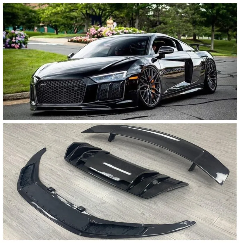 

For Audi R8 V8 V10 Coupe 2017 2018 2019 2020 High Quality Carbon Fiber Spoiler Front Lip Splitter Rear Diffuser Protector